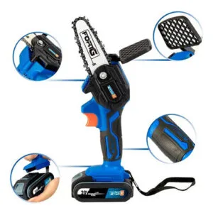 Mini Motosserra Elétrica à Bateria 20V Li-Ion com Carregador e Acessórios